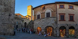 Pedestrians Prints: View of historic centre and towers in San Gimignano