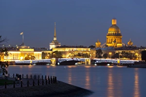 Typically Russian Prints: View of the Historic Heart along the Neva River, St. Petersburg, Russia, Europe