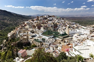 Typically Moroccan Prints: View of the holy town of Moulay Idris, near Meknes, Morocco, North Africa, Africa