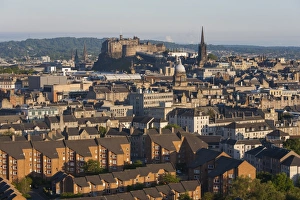 Edinburgh Prints: View from Holyrood Park over city rooftops to Edinburgh Castle