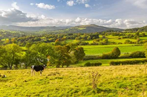 View of Hope Valley and countryside autumnal colours, Derbyshire Peak District