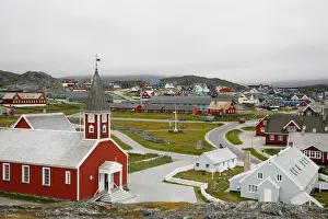 Nuuk Prints: View over houses and the Frelsers Kirke (Our Saviour Church) in the Kolonihavn