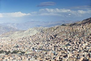 Bolivian Prints: View of houses on mountainside, La Paz, Bolivia, South America