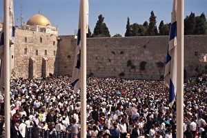Old City Prints: View with huge crowd and Dome of the Rock, Western Wall, Old City, Jerusalem
