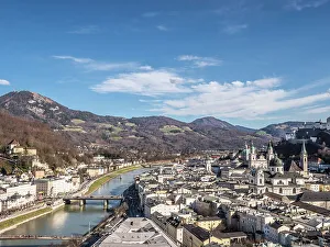 Upper Austria Prints: View from Humboldt Terrace towards the River Salzach and the Old Town