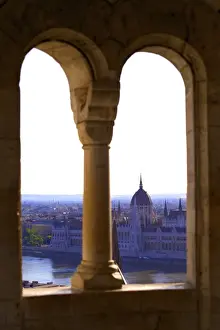 Budapest Prints: View of Hungarian Parliament Building from Fishermans Bastion, Budapest, Hungary, Europe