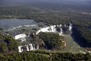 View over the Iguassu Falls from a helicopter, UNESCO World Heritage Site