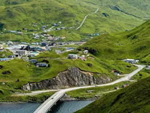 Dutch Prints: View of inner commercial harbor with surrounding landscape in Dutch Harbor