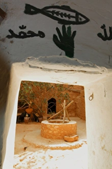 Wells Prints: View of well from inside Berber underground dwellings, Matmata, Tunisia