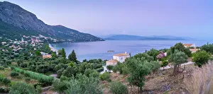 Corfu Prints: View of Ionian Sea and Paralia Mparmpati at dusk