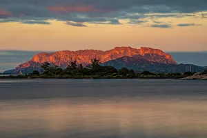 Olbia Prints: View of Isola di Tavolara at sunset from Olbia