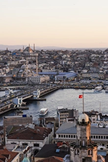 View over Istanbul skyline from The Galata Tower at sunset, Beyoglu, Istanbul, Turkey