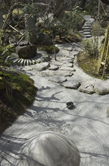 Ohara Prints: View of Japanese garden with stones