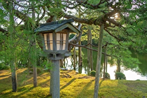 Aesthetics Prints: View of Japanese lamp in Kenrokumachi Japanese Garden