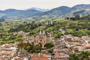 Colombia Prints: The view of Jerico from Christ Statue hill, Morro El Salvador, in Jerico, Antioquia