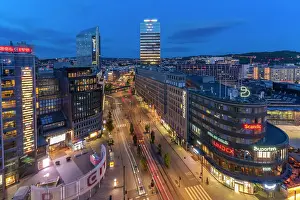 Beautiful Cities Prints: View of Jernbanetorget and city skyline from elevated position at dusk