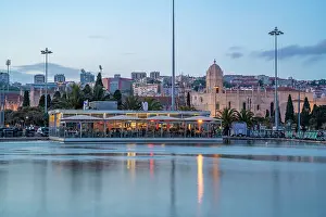 Oasis Prints: View of Jerónimos Monastery (Monastery of the Hieronymites) from Empire Square Garden at dusk