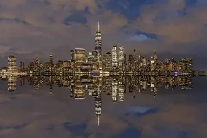 Cityscapes Prints: View from Jersey City of Lower Manhattan with the One World Trade Center, New York City
