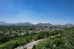 Sights Prints: View of Kabul from Wazir Mohammad Akbar Khan Hill with buildings and mountains in the background
