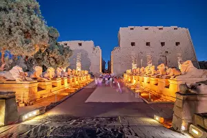 Luxor Prints: View of Karnak Temple sound and light show at dusk, Luxor, Egypt, Africa