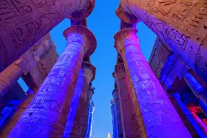 Luxor Prints: View of Karnak Temple sound and light show at dusk, Luxor, Egypt, Africa