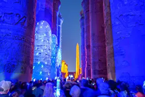 Storytelling Prints: View of Karnak Temple sound and light show at dusk, Luxor, Egypt, Africa