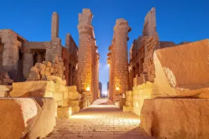 Luxor Prints: View of Karnak Temple sound and light show at dusk, Luxor, Egypt, Africa