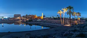 Luxor Prints: View of Karnak Temple sound and light show at dusk, Luxor, Egypt, Africa