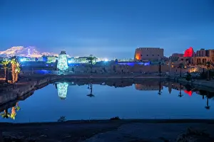 Luxor Prints: View of Karnak Temple sound and light show at dusk, Luxor, Egypt, Africa
