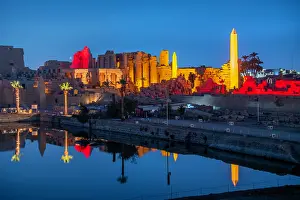 Storytelling Prints: View of Karnak Temple sound and light show at dusk, Luxor, Egypt, Africa