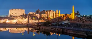 Enchanting Prints: View of Karnak Temple sound and light show at dusk, Luxor, Egypt, Africa