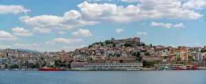 Historic Castle Prints: View of Kavala from ferry, Dimos Kavalas