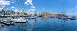 Clear Skies Prints: View of Kavala Fortress and boats in the port