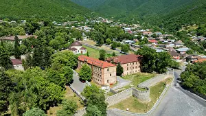 Planning Prints: View of Khan's palace aerial view with surrounding landscape and buildings in Sheki