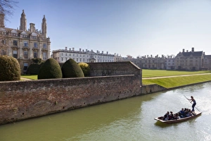 Cambridgeshire Prints: A view of Kings College from the Backs with punting in the foreground