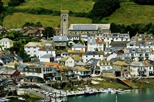 Townscape Prints: View of the Kingsbridge estuary, with harbour and boatyards, Salcombe, Devon