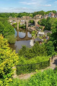 North Yorkshire Collection: View of Knaresborough viaduct and the River Nidd from path leading to the Castle