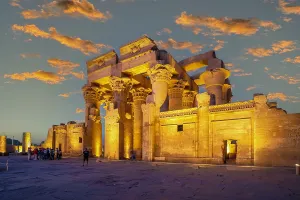 Pillars Prints: View of the Kom Ombo Temple at dusk, Edfu, Egypt, North Africa, Africa