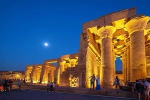 Moonlight Prints: View of the Kom Ombo Temple at dusk, Edfu, Egypt, North Africa, Africa