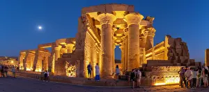 Moon Prints: View of the Kom Ombo Temple at dusk, Edfu, Egypt, North Africa, Africa