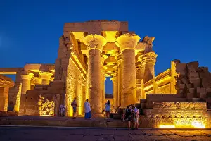 Mesmerizing Prints: View of the Kom Ombo Temple at dusk, Edfu, Egypt, North Africa, Africa