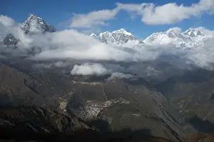 A view from Kongde looking down on Namche, the biggest village in Khumbu (Everest) Region