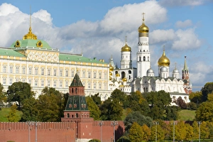 Typically Russian Prints: View of the Kremlin on the banks of the Moscow River, UNESCO World Heritage Site