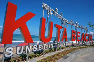 Bali Prints: View of Kuta Beach sign, Kuta, Bali, Indonesia, South East Asia, Asia