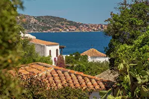 House Exterior Prints: View of La Maddalena and terracotta rooftops and whitewashed villas of Porto Rafael