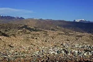 Images Dated 15th November 2010: View over La Paz city with Mount Illimani in the background, Bolivia, South America