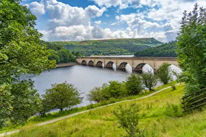 Trail Prints: View of Ladybower Reservoir and Baslow Edge in the distance, Peak District, Derbyshire