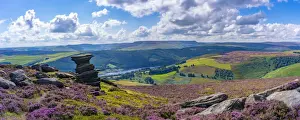 Heather Prints: View of Ladybower Reservoir from Salt Cellar Rock Formation, Peak District National Park