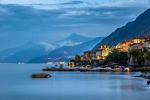 Lake Como Prints: View of Lake Como from Lezzeno at dusk, Province of Como, Lake Como, Lombardy, Italy