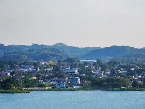 Miguel Prints: View of lake peten itza from mirador rey canek in san miguel